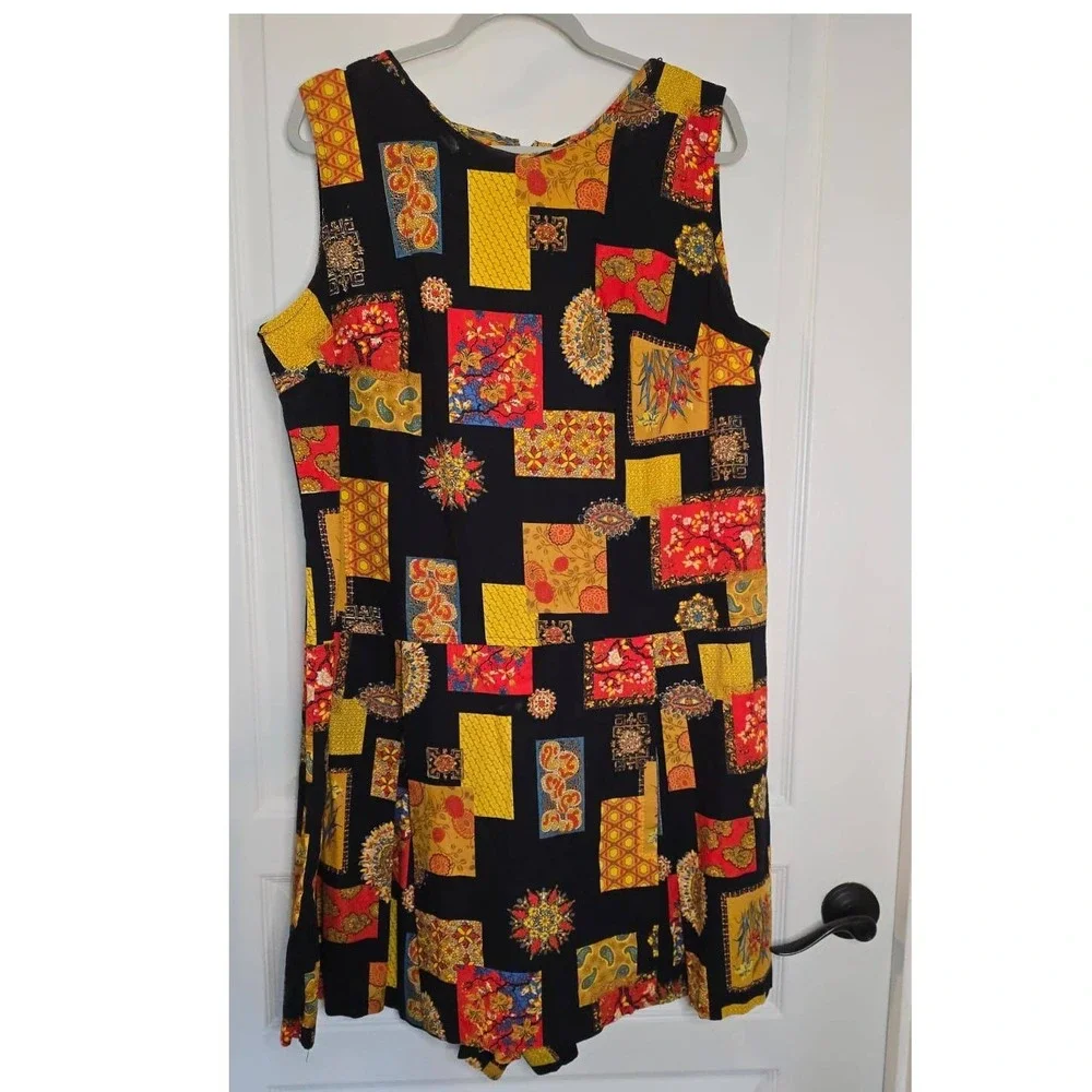 Vintage‎ Jaree Classic Patchwork Print Sleeveless Romper Red Yellow Black Floral
